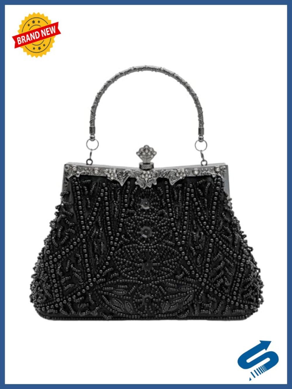 Beaded Evening Clutch Purse Floral Sequin Chain Crossbody Formal Bag